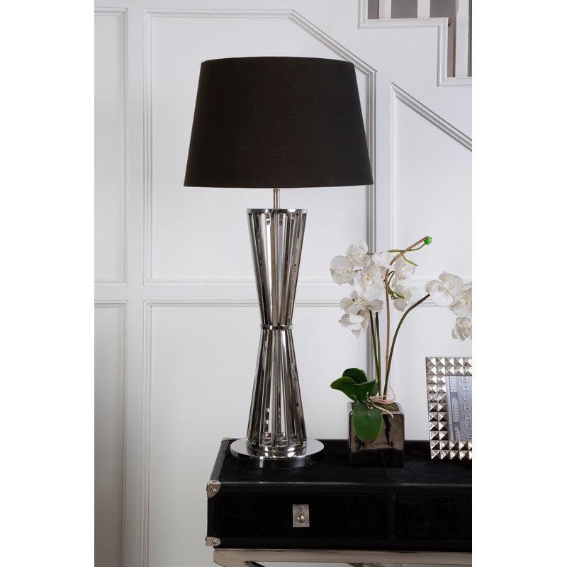 Moyer Twisted Nickel Tall Table Lamp With Black Fabric Shade-Wrenford & Co.-nirohome