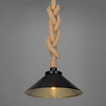 Naxos Jute Rope Pendant With Vintage Brass Shade-Mullan Lighting-Powder Coated Matt Black + Satin Brass Inner-100cm-nirohome