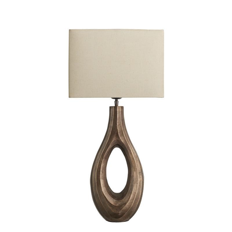 Ornate Ellipse Table Lamp-Industville-Brass-Natural Cotton Rounded Rectangle- Medium Shade-nirohome