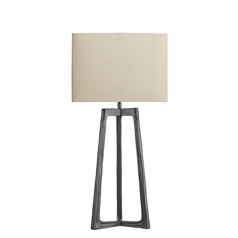 Ornate Tripod Table Lamp-Industville-Pewter-Natural Cotton Rounded Rectangle-nirohome