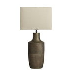 Ornate Vase Table Lamp-Industville-Brass-Natural Cotton Rounded Rectangle Shade-nirohome