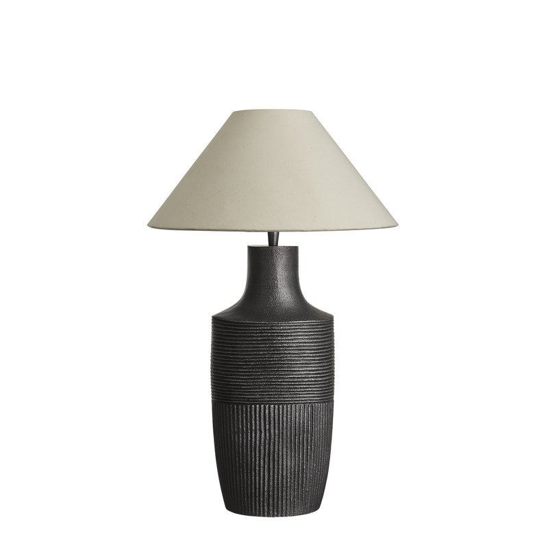 Ornate Vase Table Lamp-Industville-Pewter-Natural Cotton Coolie Empire Shade-nirohome