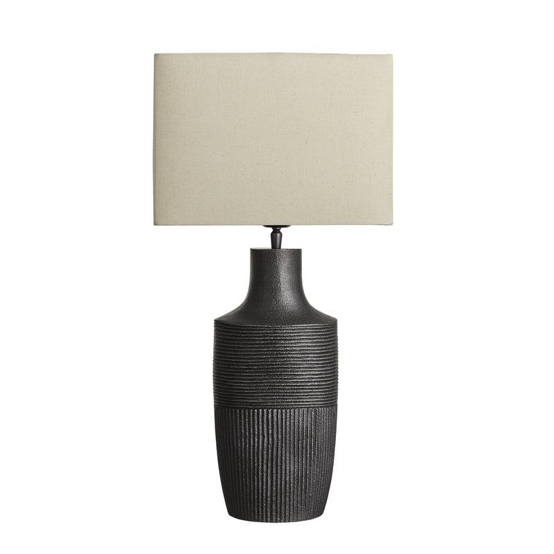 Ornate Vase Table Lamp-Industville-Pewter-Natural Cotton Rounded Rectangle Shade-nirohome