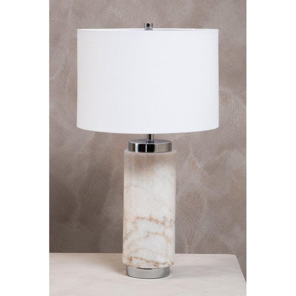 Otha White Marble Column Table Lamp With Fabric Shade