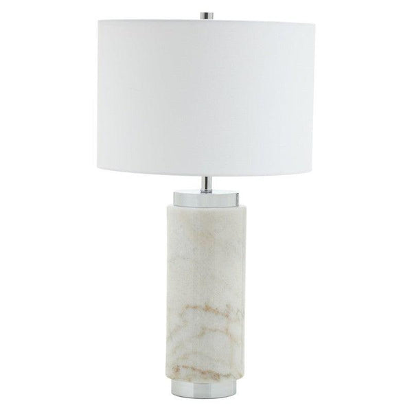 Otha White Marble Column Table Lamp With Fabric Shade