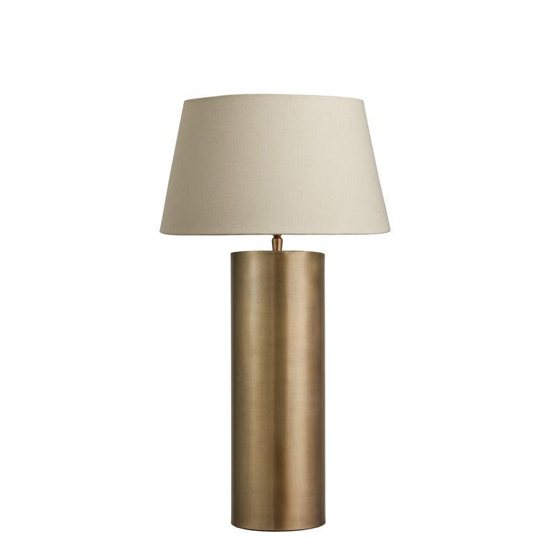 Pillar Cylinder Table Lamp-Industville-Brass-Natural Cotton Empire Shade-nirohome