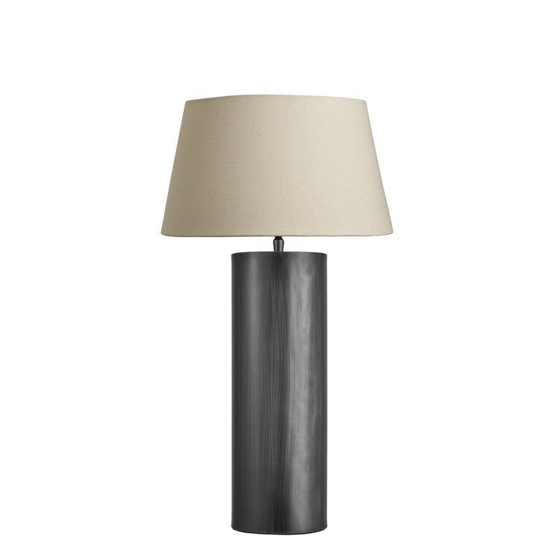 Pillar Cylinder Table Lamp-Industville-Pewter-Natural Cotton Empire Shade-nirohome