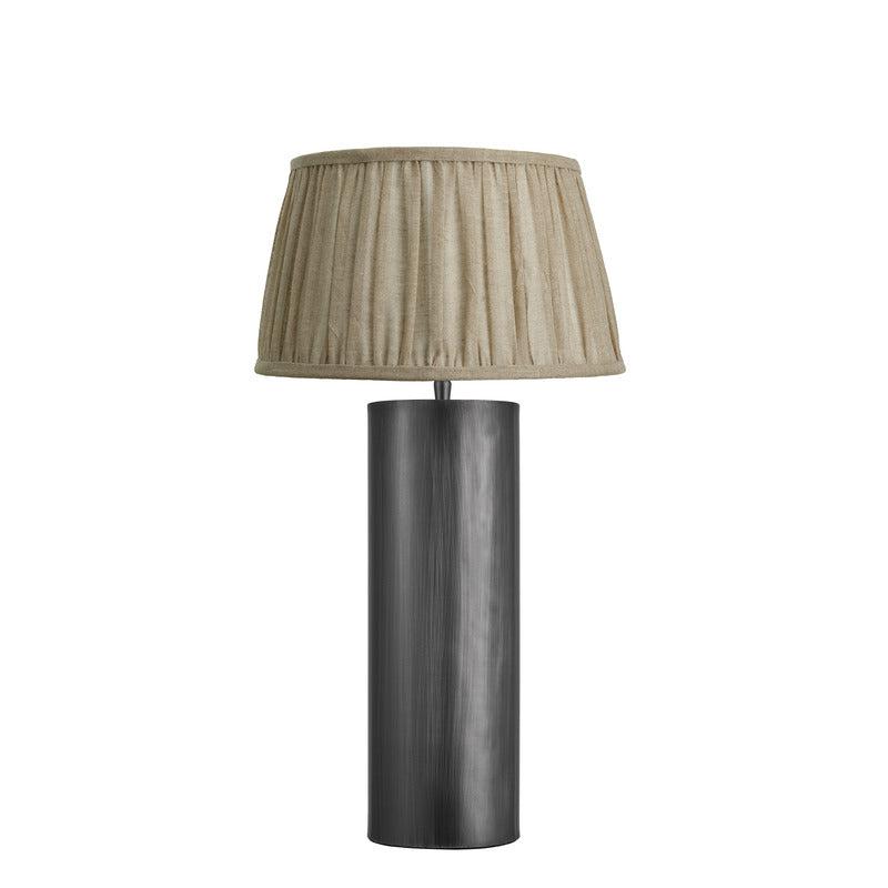 Pillar Cylinder Table Lamp-Industville-Pewter-Pleated Pure Linen Empire Shade-nirohome