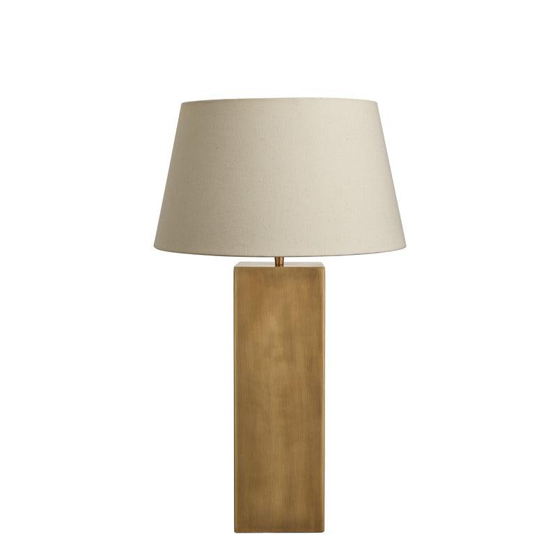 Pillar Square Table Lamp-Industville-Brass-Natural Cotton Empire -Large Shade-nirohome