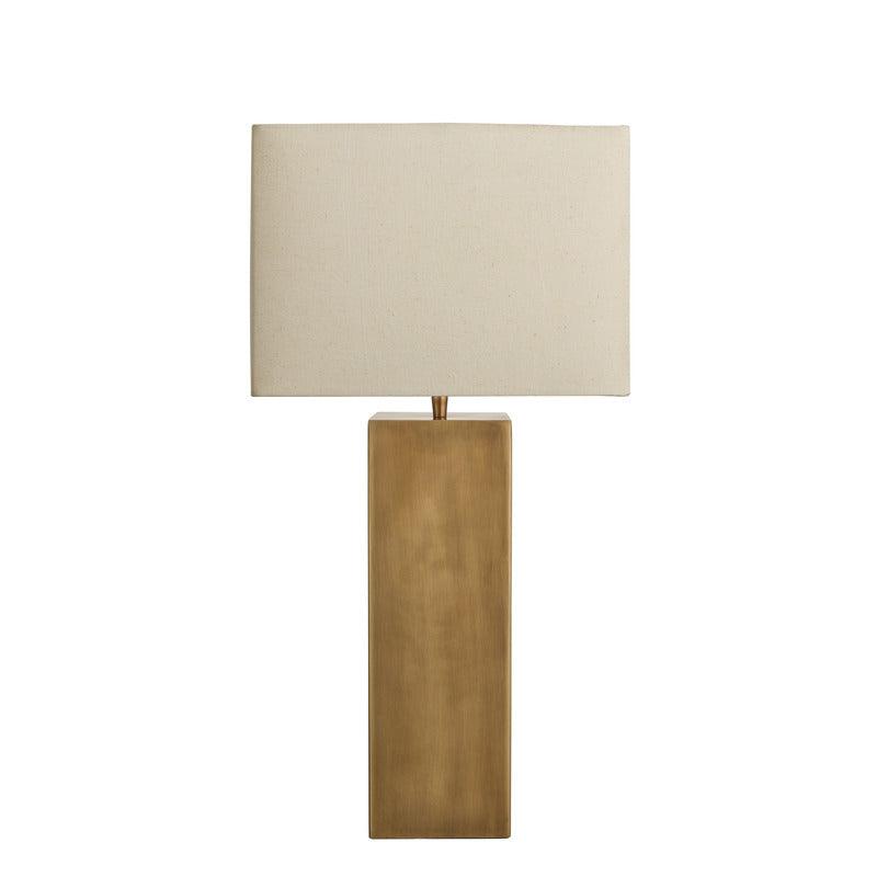 Pillar Square Table Lamp-Industville-Brass-Natural Cotton Rounded Rectangle - Medium Shade-nirohome