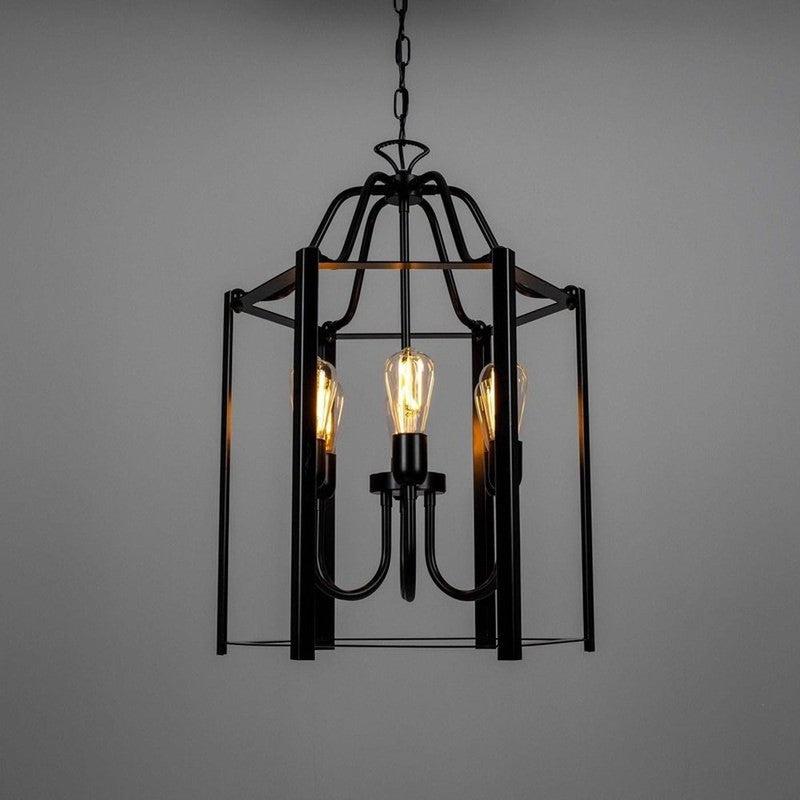 Portroe Indoor Hanging Lantern Chandelier - 4-6 Light-Mullan Lighting-Powder- Coated Matte Black-Four Light-100cm-nirohome