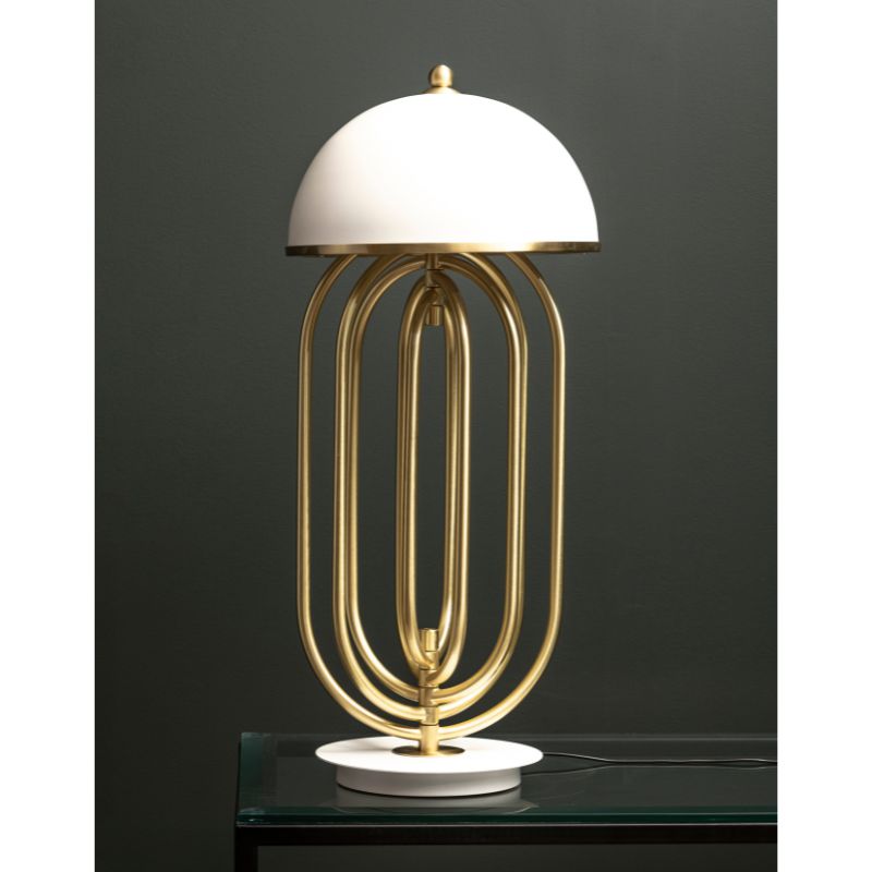 Ramsey Gold Rotating Rod Table Lamp With Dome shaped Shade-Niro Home-White-nirohome