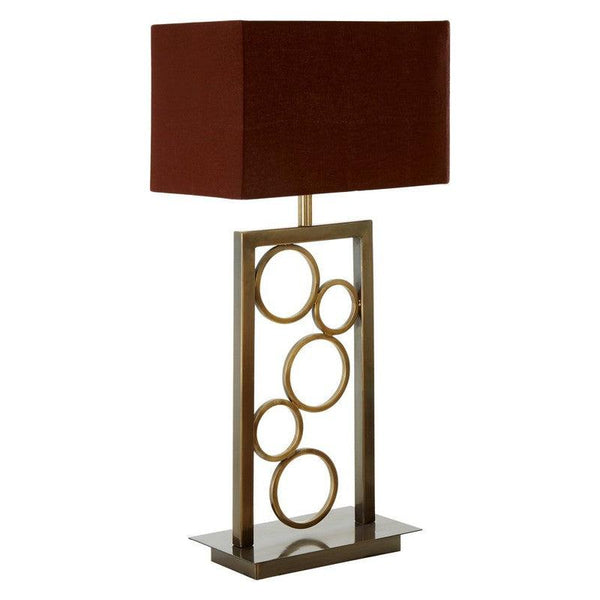 Rhodes Circular Design Table Lamp With Maroon Shade