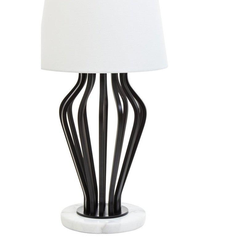 Rollins Black Iron Frame Table Lamp With Marble Base & Fabric Shade-Niro Home-nirohome