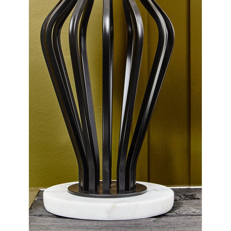 Rollins Black Iron Frame Table Lamp With Marble Base & Fabric Shade-Niro Home-nirohome