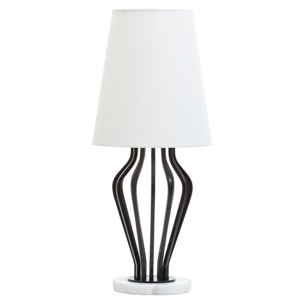 Rollins Black Iron Frame Table Lamp With Marble Base & Fabric Shade