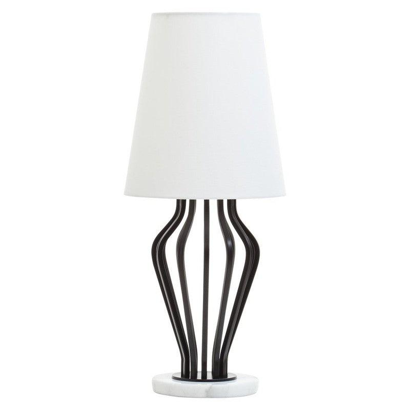 Rollins Black Iron Frame Table Lamp With Marble Base & Fabric Shade-Wrenford & Co.-nirohome