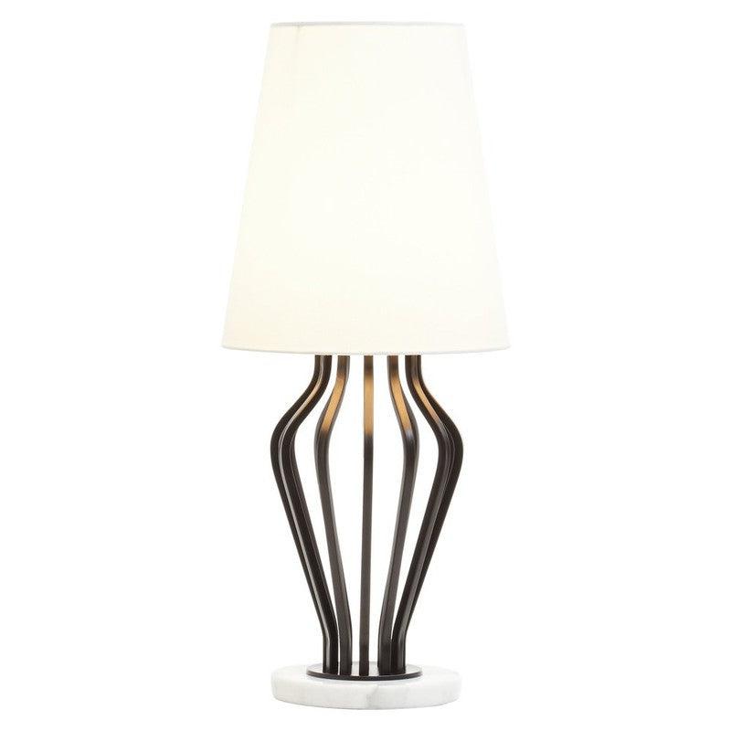 Rollins Black Iron Frame Table Lamp With Marble Base & Fabric Shade-Wrenford & Co.-nirohome
