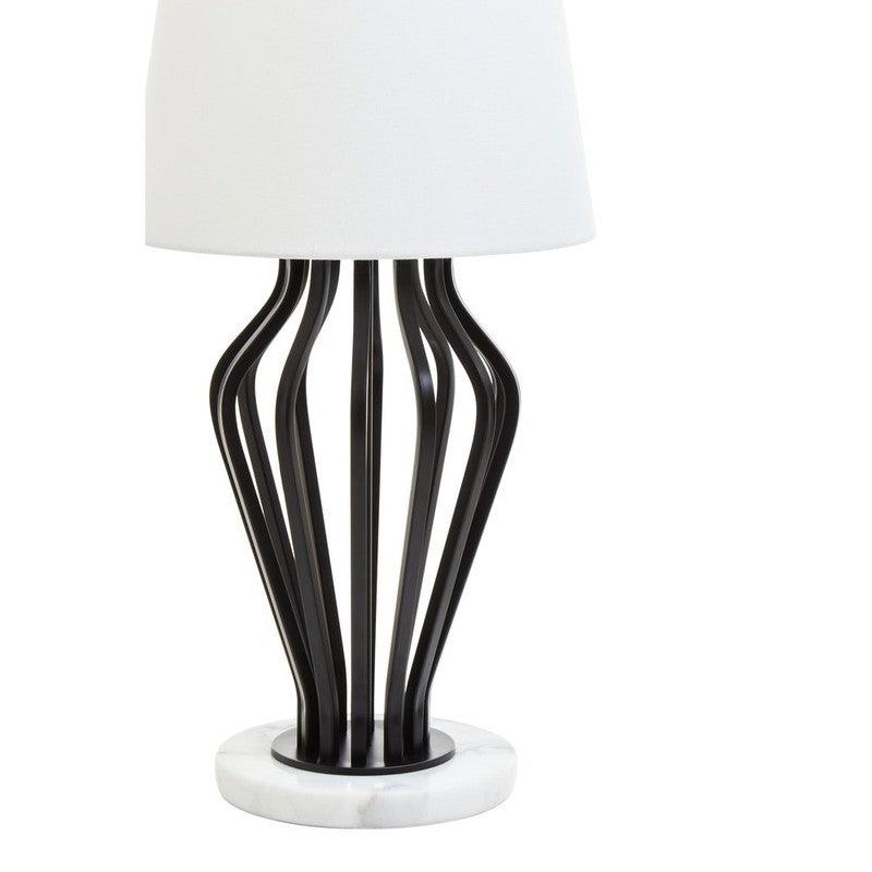 Rollins Black Iron Frame Table Lamp With Marble Base & Fabric Shade-Wrenford & Co.-nirohome