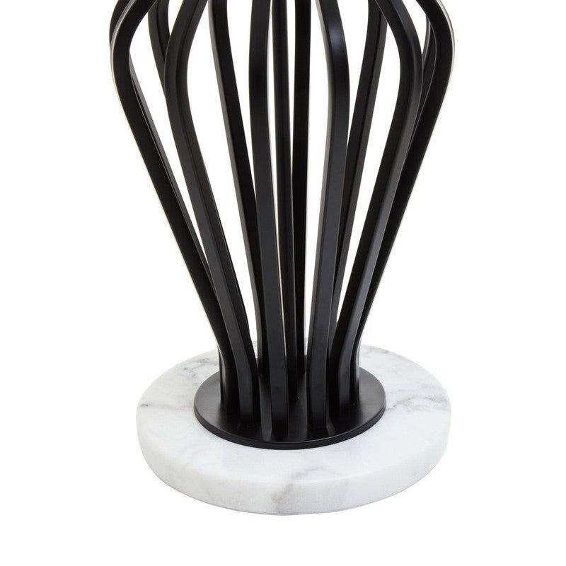 Rollins Black Iron Frame Table Lamp With Marble Base & Fabric Shade-Wrenford & Co.-nirohome