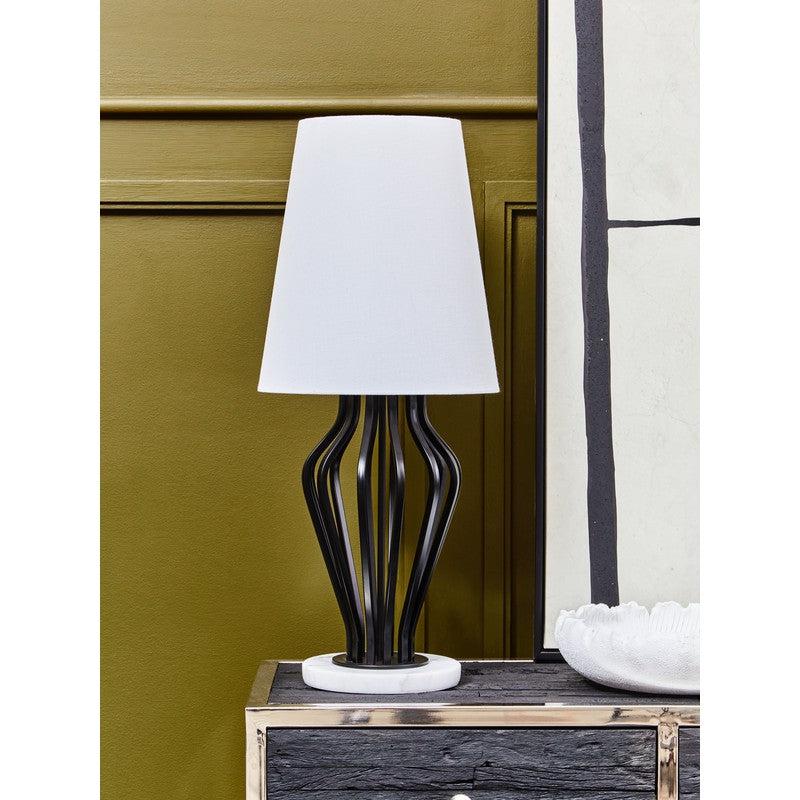 Rollins Black Iron Frame Table Lamp With Marble Base & Fabric Shade-Wrenford & Co.-nirohome