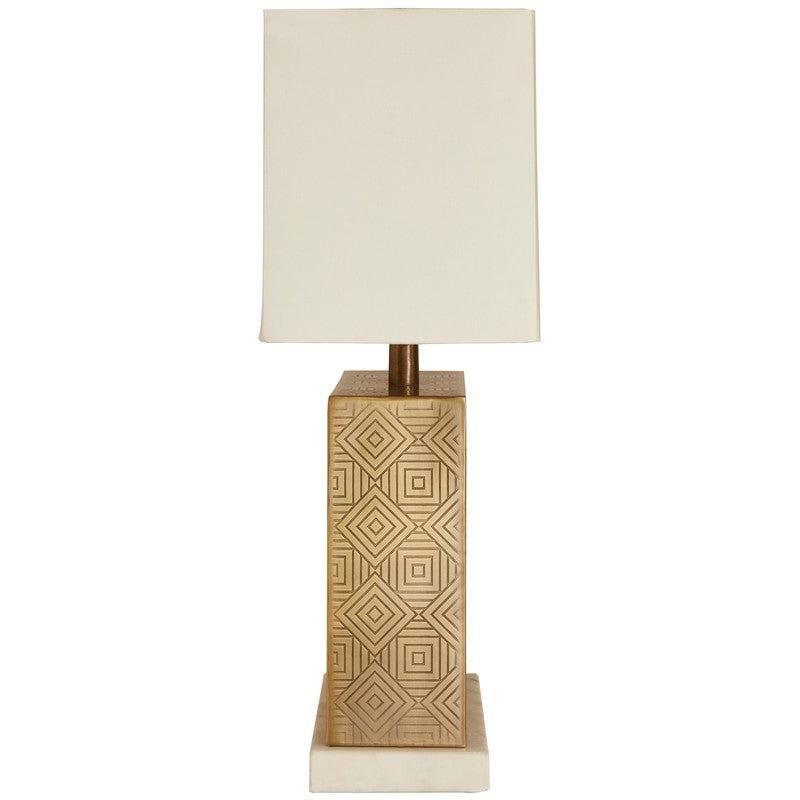 Ruiz Gold Patterned Table Lamp With Marble Base & Fabric Shade-Niro Home-nirohome