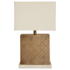 Ruiz Gold Patterned Table Lamp With Marble Base & Fabric Shade-Niro Home-nirohome