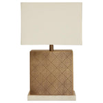 Ruiz Gold Patterned Table Lamp With Marble Base & Fabric Shade-Niro Home-nirohome