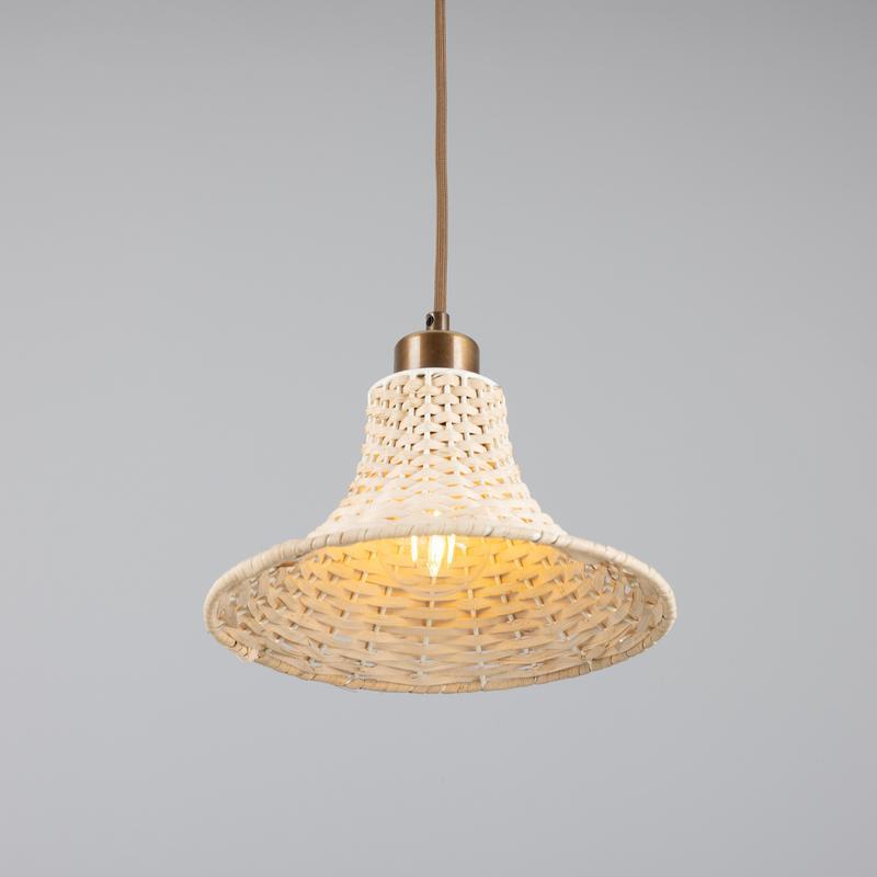 Savannah Small Bell Shaped Rattan Pendant Light 24cm-Mullan Lighting-Antique Brass-100cm-nirohome