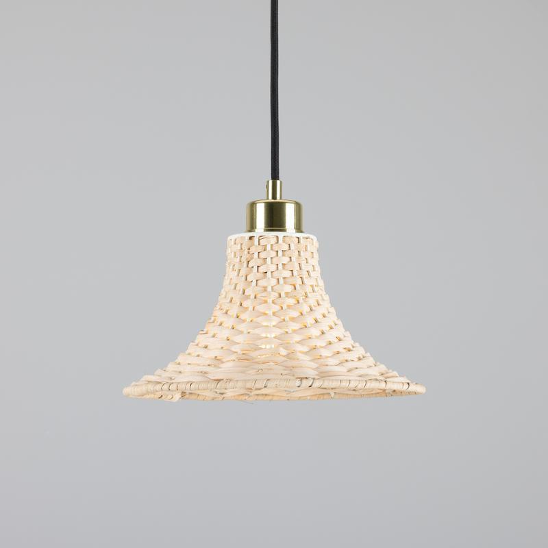 Savannah Small Bell Shaped Rattan Pendant Light 24cm-Mullan Lighting-Polished Brass-100cm-nirohome