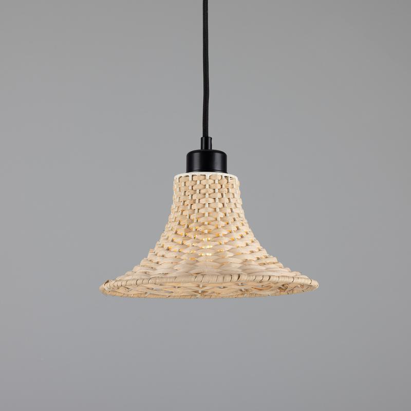 Savannah Small Bell Shaped Rattan Pendant Light 24cm-Mullan Lighting-Powder Coated Matt Black-100cm-nirohome