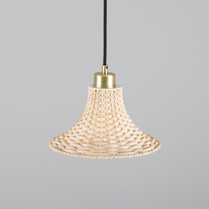 Savannah Small Bell Shaped Rattan Pendant Light 24cm-Mullan Lighting-Satin Brass-100cm-nirohome