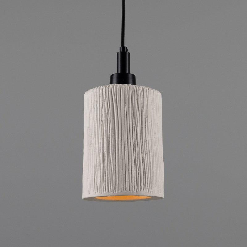 Senna Organic Ceramic Cylinder Bathroom Pendant Light in Matt White Striped - IP44-Mullan Lighting-Antique Brass-100cm-nirohome