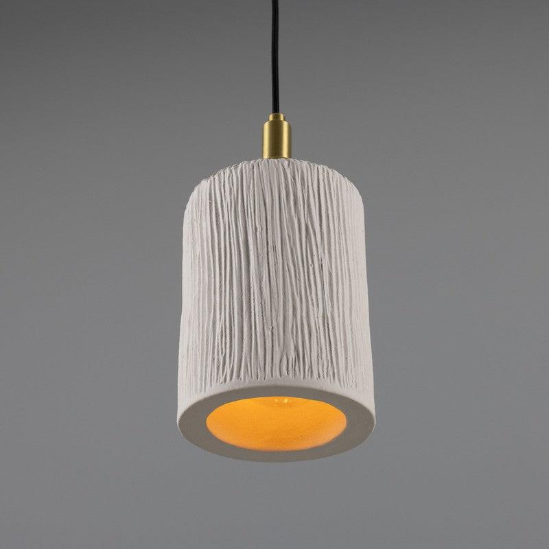 Senna Organic Ceramic Cylinder Bathroom Pendant Light in Matt White Striped - IP44-Mullan Lighting-Antique Brass-100cm-nirohome