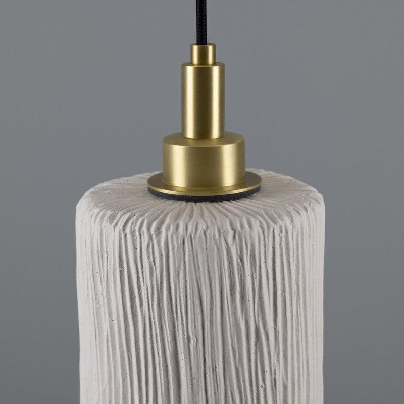 Senna Organic Ceramic Cylinder Bathroom Pendant Light in Matt White Striped - IP44-Mullan Lighting-Antique Brass-100cm-nirohome