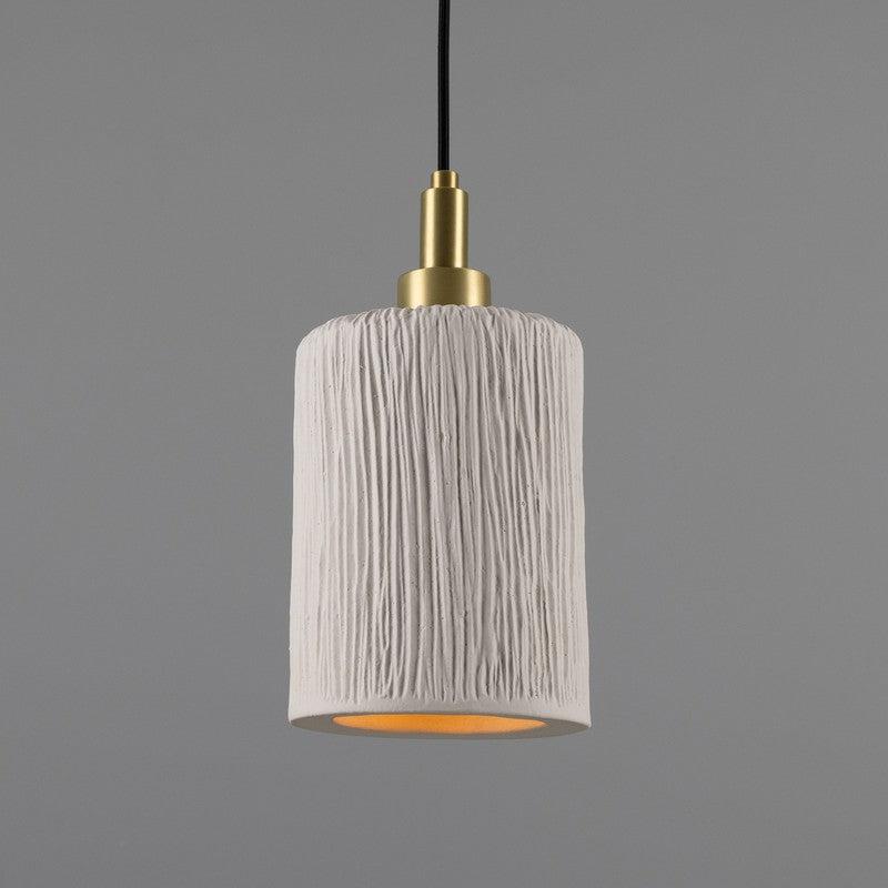 Senna Organic Ceramic Cylinder Bathroom Pendant Light in Matt White Striped - IP44-Mullan Lighting-Antique Brass-100cm-nirohome