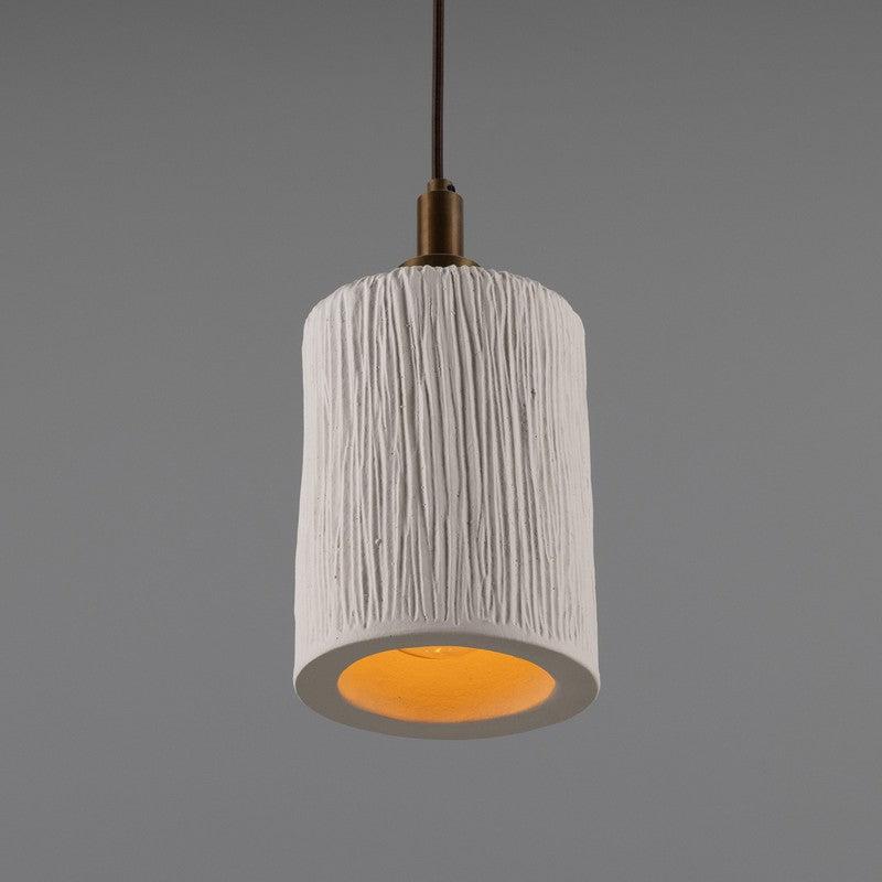 Senna Organic Ceramic Cylinder Bathroom Pendant Light in Matt White Striped - IP44-Mullan Lighting-Antique Brass-100cm-nirohome