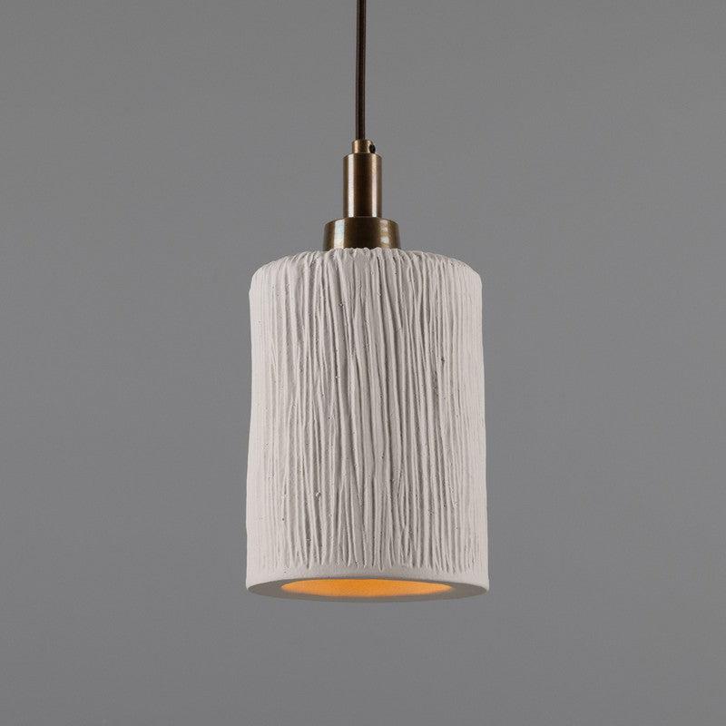 Senna Organic Ceramic Cylinder Bathroom Pendant Light in Matt White Striped - IP44-Mullan Lighting-Antique Brass-100cm-nirohome