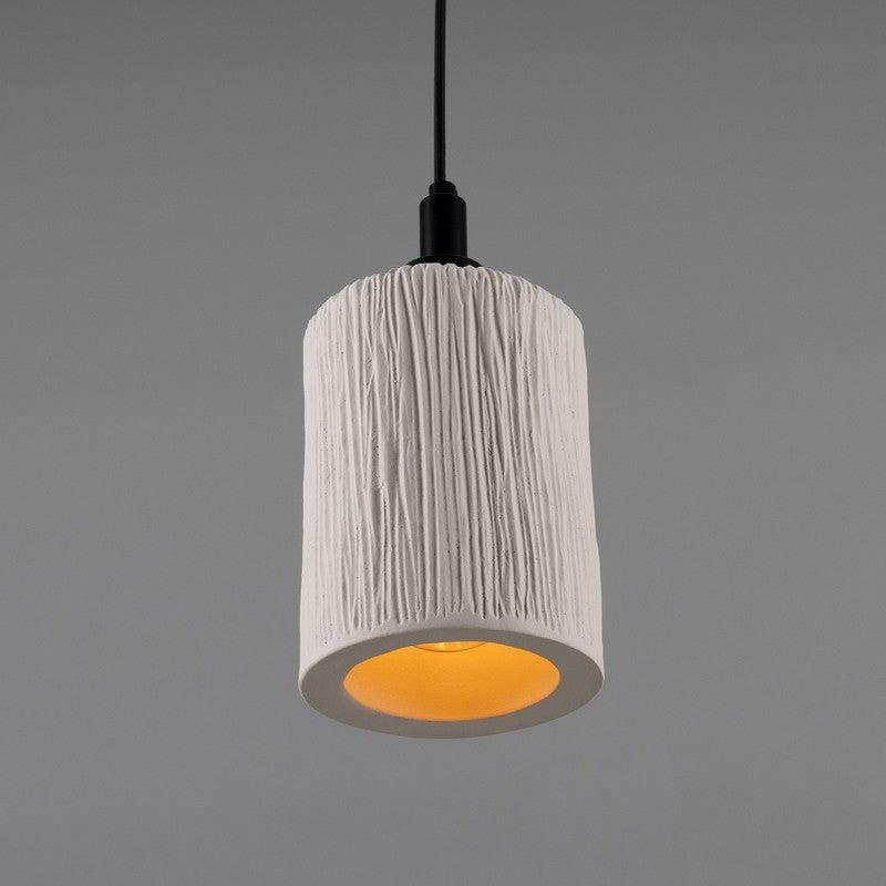 Senna Organic Ceramic Cylinder Bathroom Pendant Light in Matt White Striped - IP44-Mullan Lighting-Antique Brass-100cm-nirohome