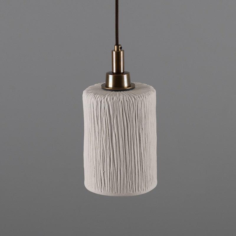 Senna Organic Ceramic Cylinder Bathroom Pendant Light in Matt White Striped - IP44-Mullan Lighting-Antique Brass-100cm-nirohome