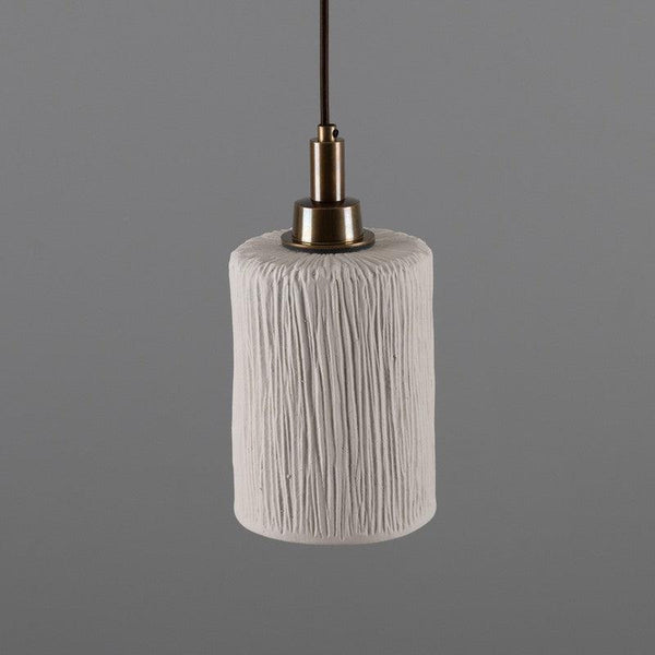 Senna Organic Ceramic Cylinder Bathroom Pendant Light in Matt White Striped - IP44