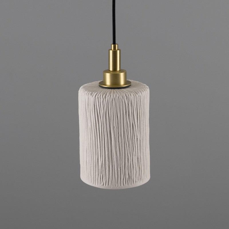 Senna Organic Ceramic Cylinder Bathroom Pendant Light in Matt White Striped - IP44-Mullan Lighting-Satin Brass-100cm-nirohome