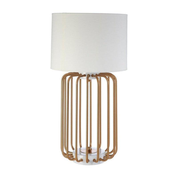 Serrano Gold Caged Table Lamp With Fabric Shade