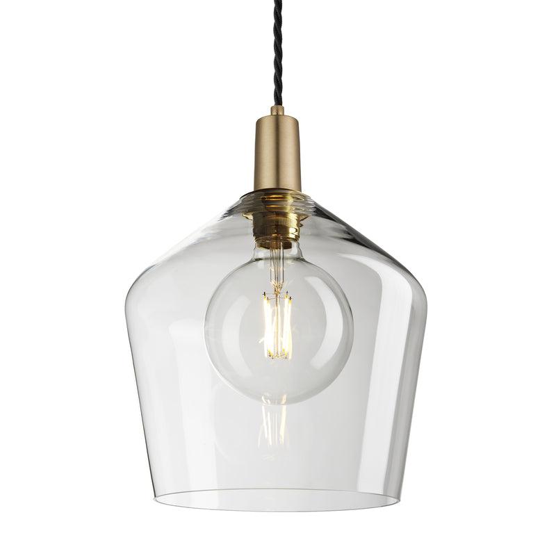 Sleek Glass Schoolhouse Pendant - 10Inch-Industville-Clear-Brass-nirohome