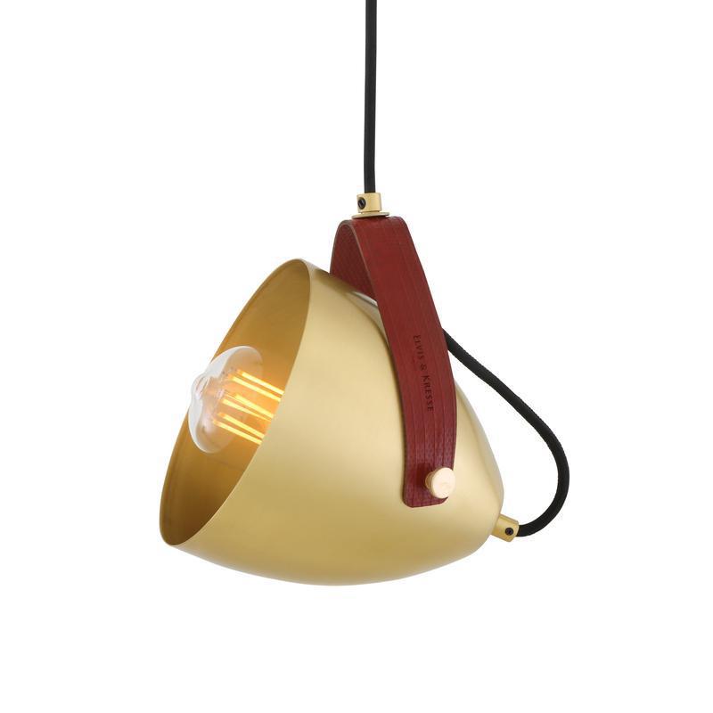 Southwark Pendant with Rescued Fire-Hose Strap-Mullan Lighting-Satin Brass-Red-100cm-nirohome