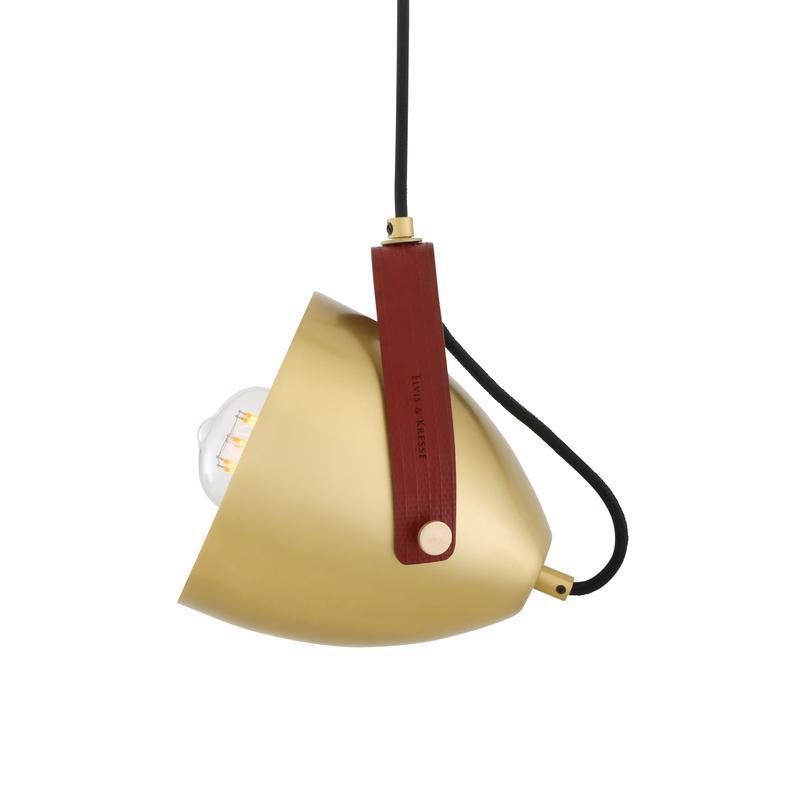 Southwark Pendant with Rescued Fire-Hose Strap-Mullan Lighting-Satin Brass-Red-100cm-nirohome