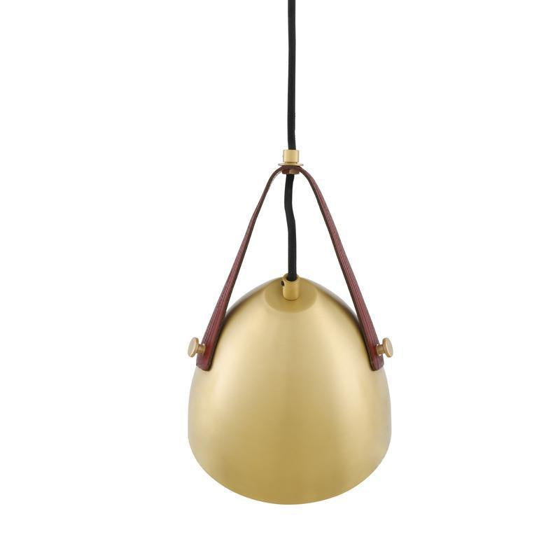 Southwark Pendant with Rescued Fire-Hose Strap-Mullan Lighting-Satin Brass-Red-100cm-nirohome