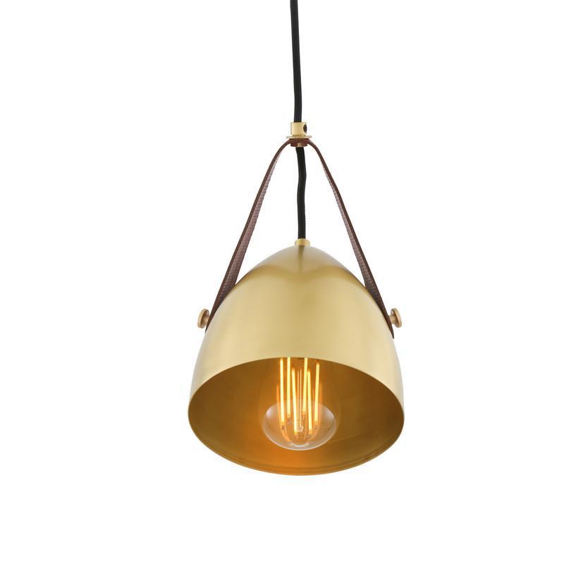 Southwark Pendant with Rescued Fire-Hose Strap-Mullan Lighting-Satin Brass-Red-100cm-nirohome