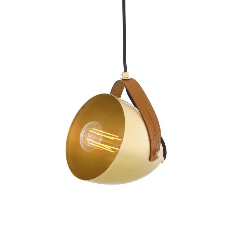 Southwark Pendant with Rescued Fire-Hose Strap-Mullan Lighting-Satin Brass-Red-100cm-nirohome