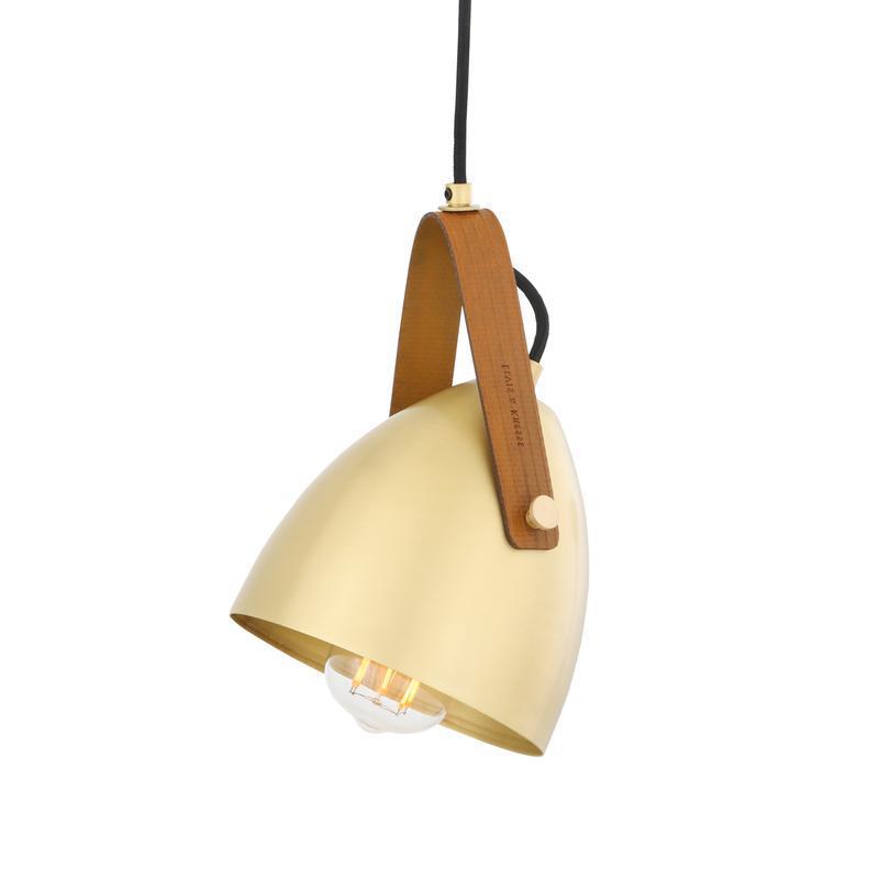 Southwark Pendant with Rescued Fire-Hose Strap-Mullan Lighting-Satin Brass-Red-100cm-nirohome